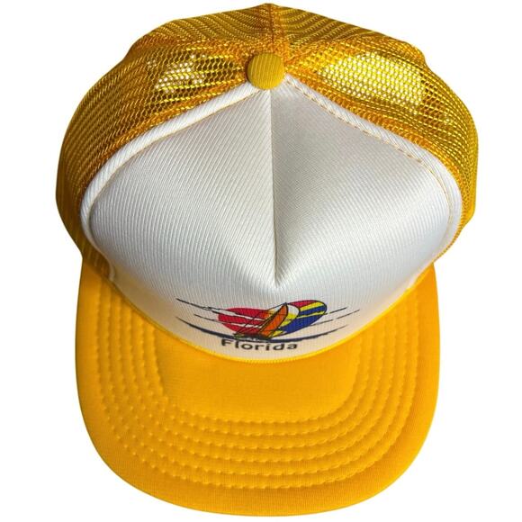 Vintage Snapback Trucker Hat | Florida Tourist | Yellow & White | Boat Scene - Picture 3 of 8